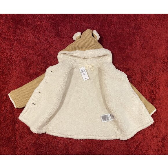 Baby Gap Sherpa Lined Button Sweater - Teddy Bear Ear Hood - 18-24 mos. NWT - Picture 4 of 9